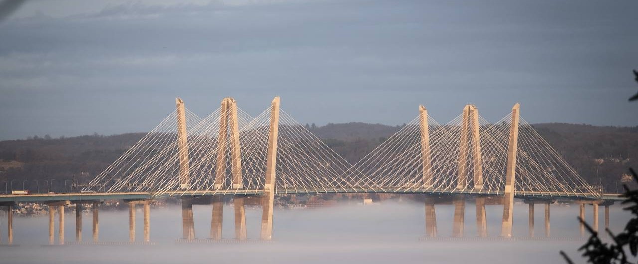 Gov. Mario M. Cuomo Bridge over the Hudson River in morning fog